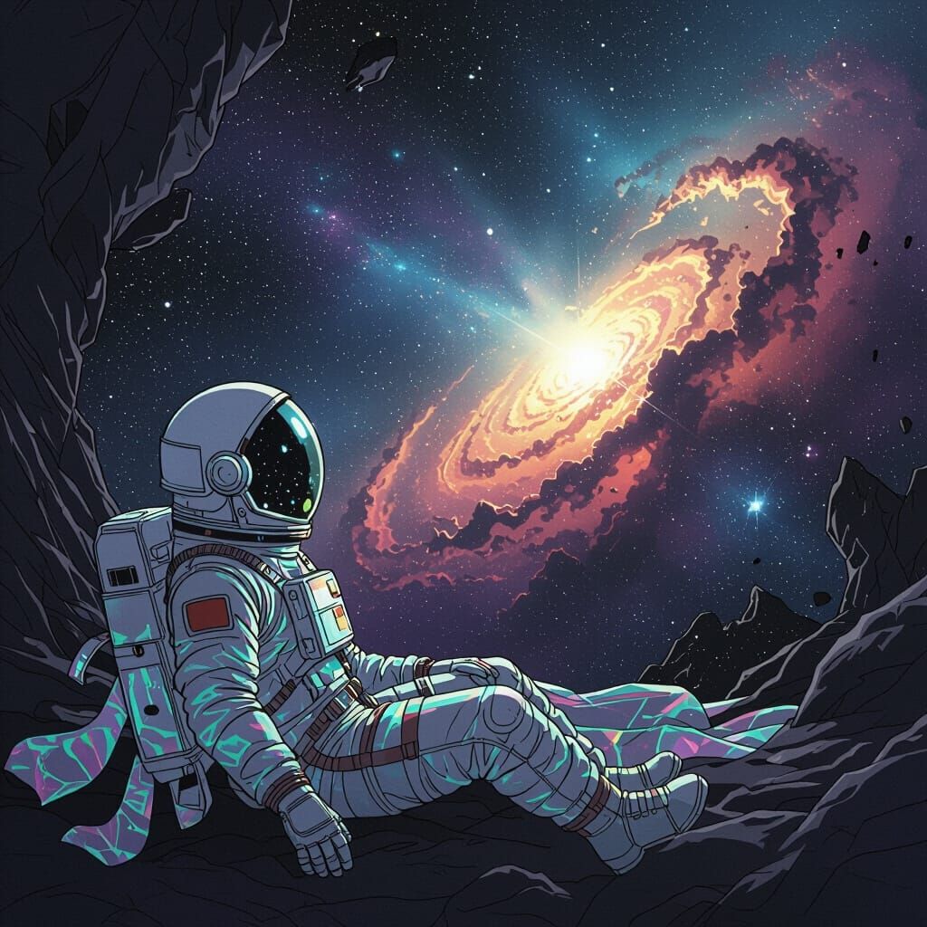 Astronaut Adrift in Cosmic Void, Nebula Reflection