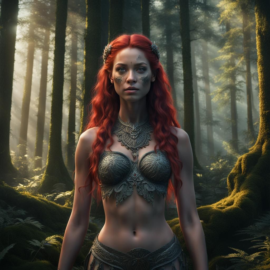 Ethereal Forest Goddess in Splendid Red Locks