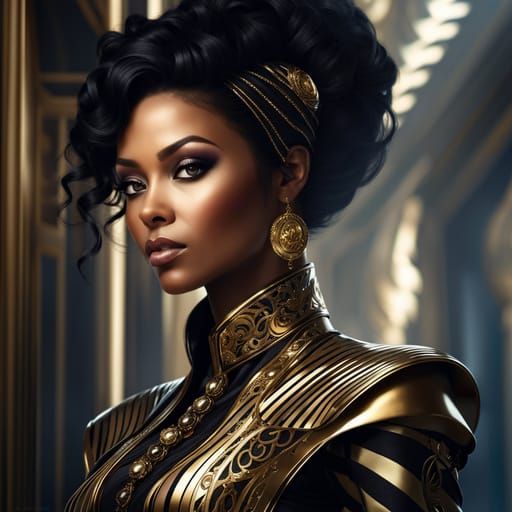 Ethereal Neo-Victorian Beauty in Golden Stripes