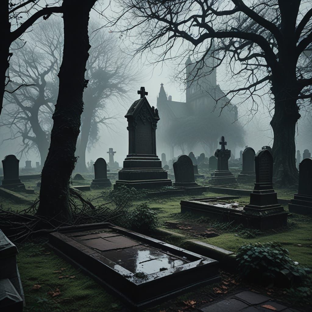 Gothic Grave in Abandoned Graveyard Painting