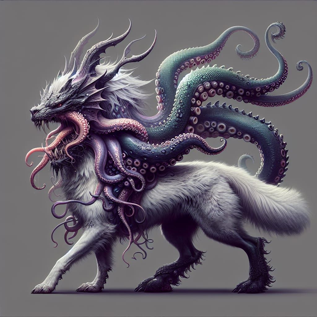 Fantastical Chimera in Cyberpunk Aesthetic