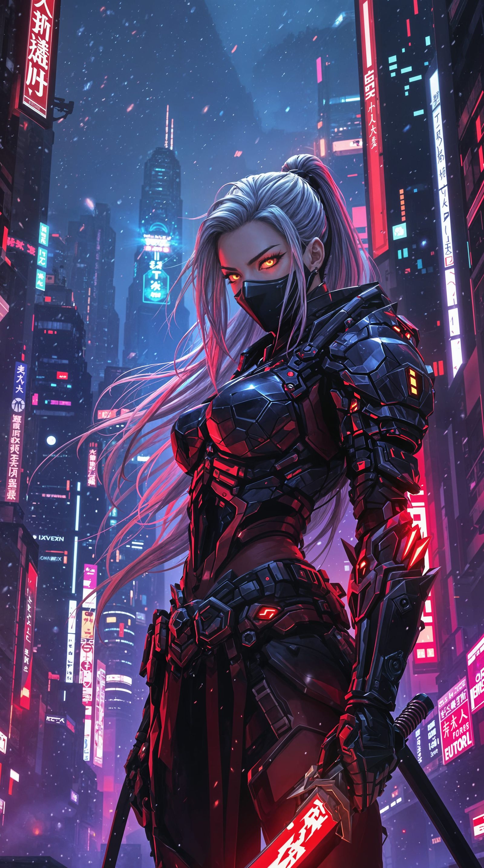 Cyberpunk Warrior in Crimson Light
