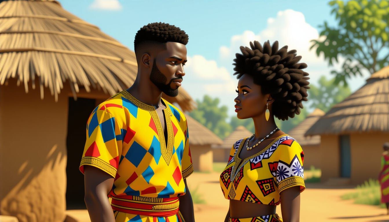 African Couple in Ankara Attire in Village Setting