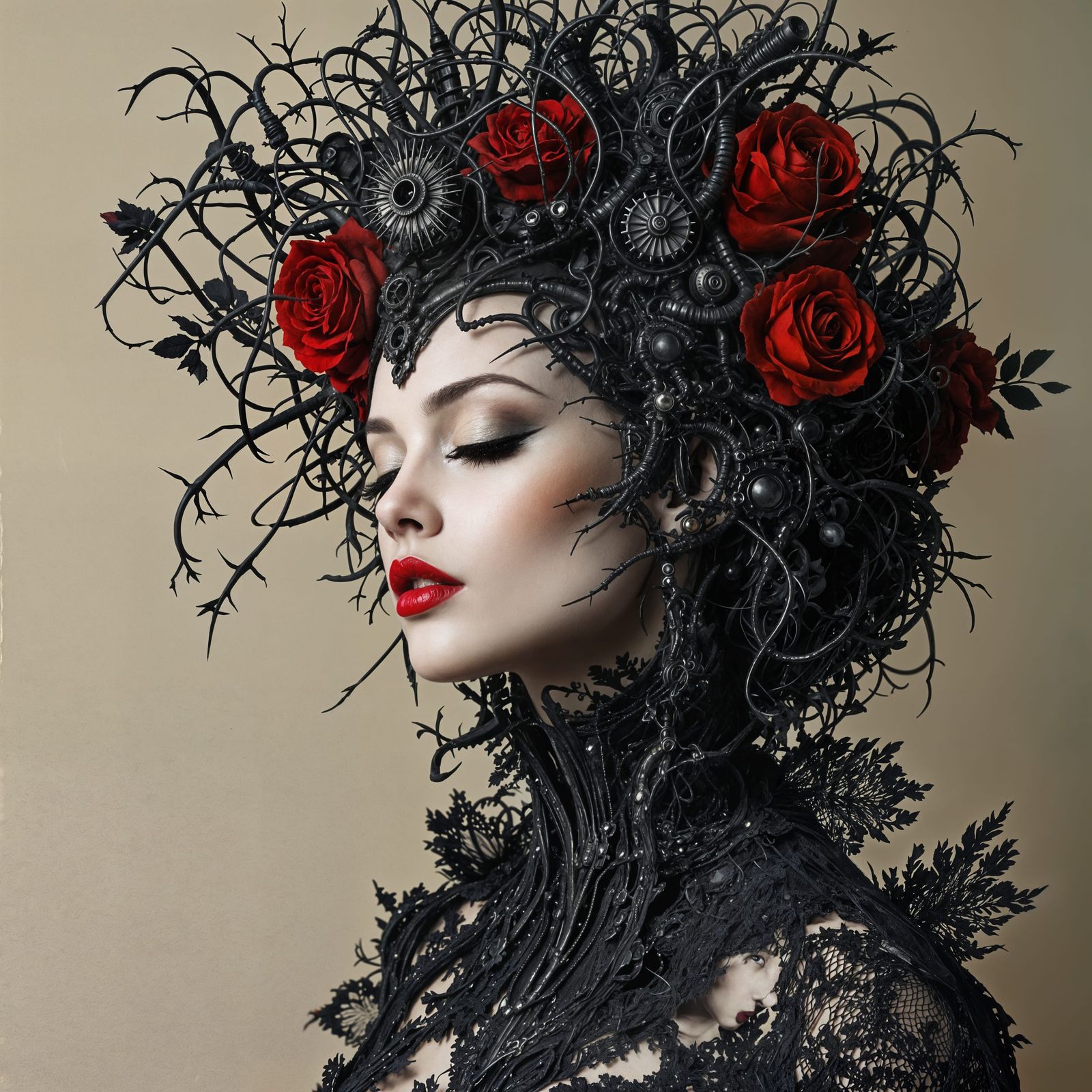 Surreal Gothic Headdress in Intricate Detail
