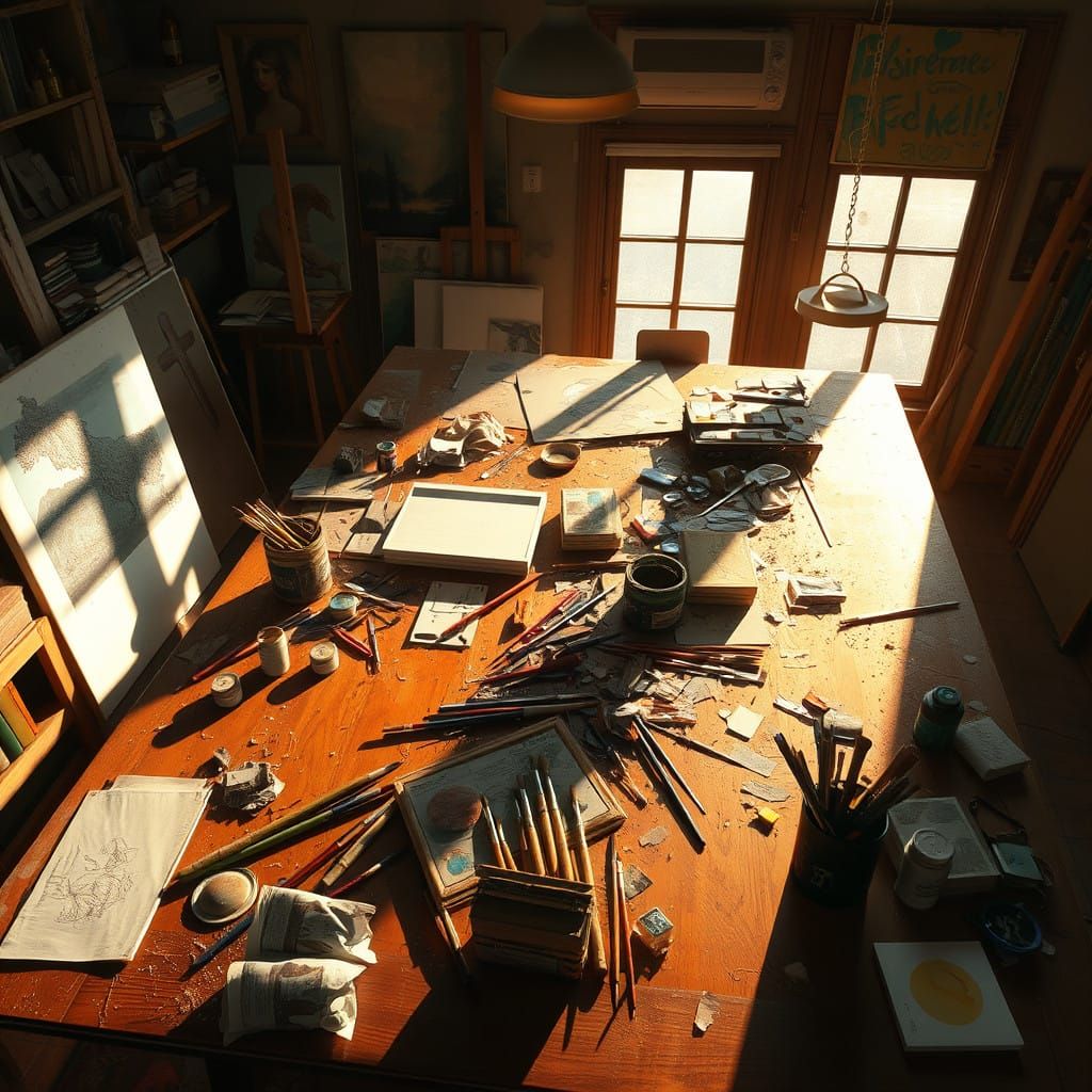 Vibrant Art Studio Scene in Realistic Digital Matte Painting