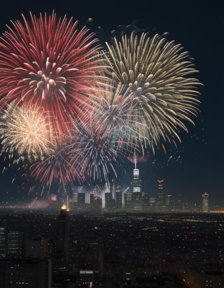 Vibrant Fireworks Light Up a Bustling City on Independence D...