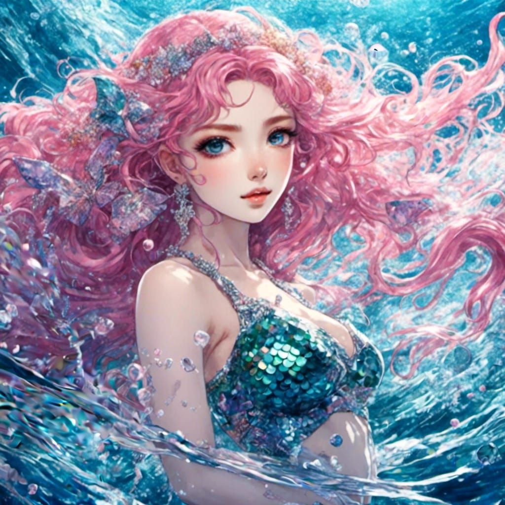 Mermaid in Anime Style with Pink Hair