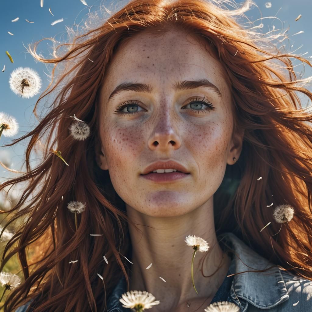 Red Haired Woman Embracing Breezy Summer Day