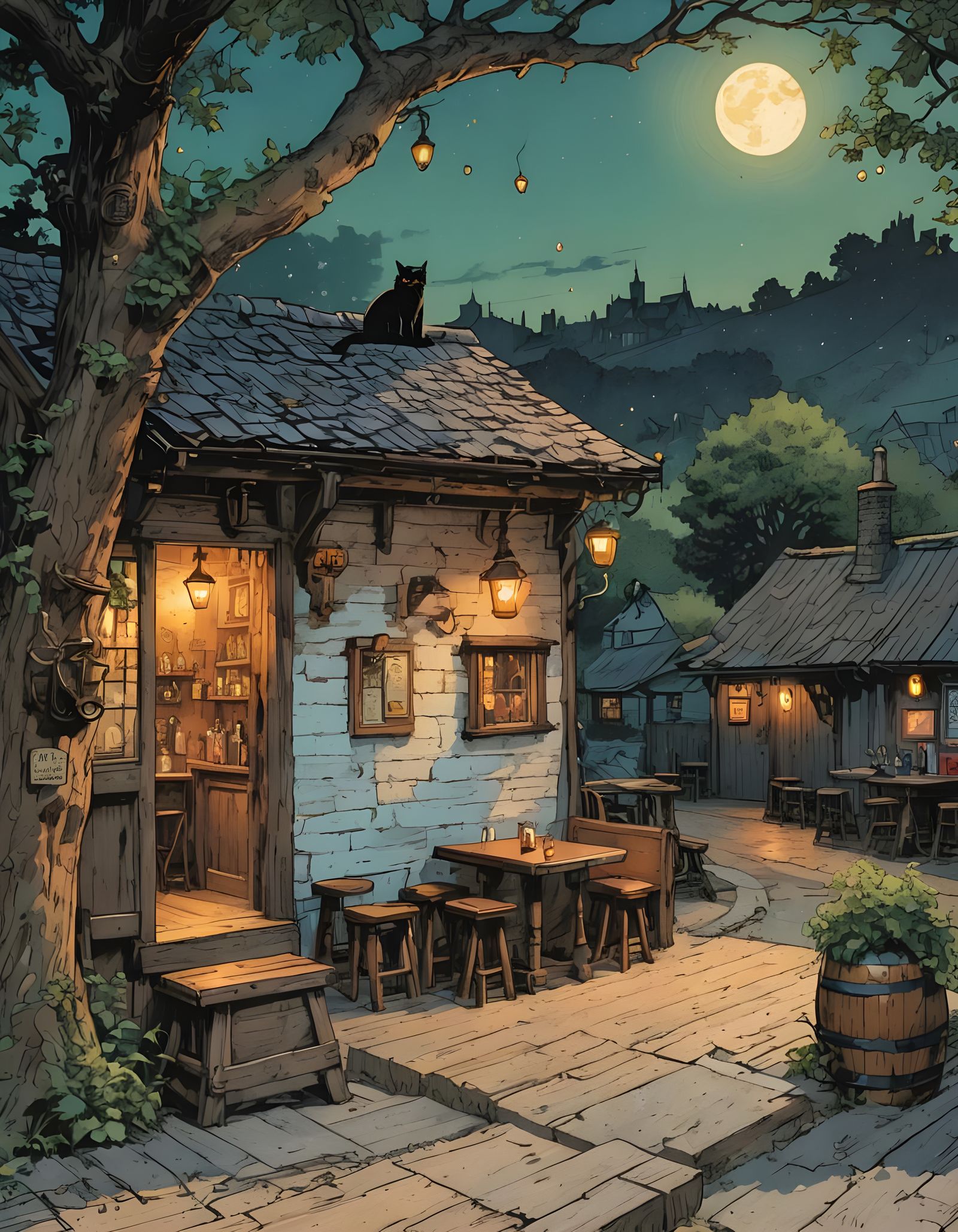 A Smooth Black Cat in a Classic Comic Book Style Pub