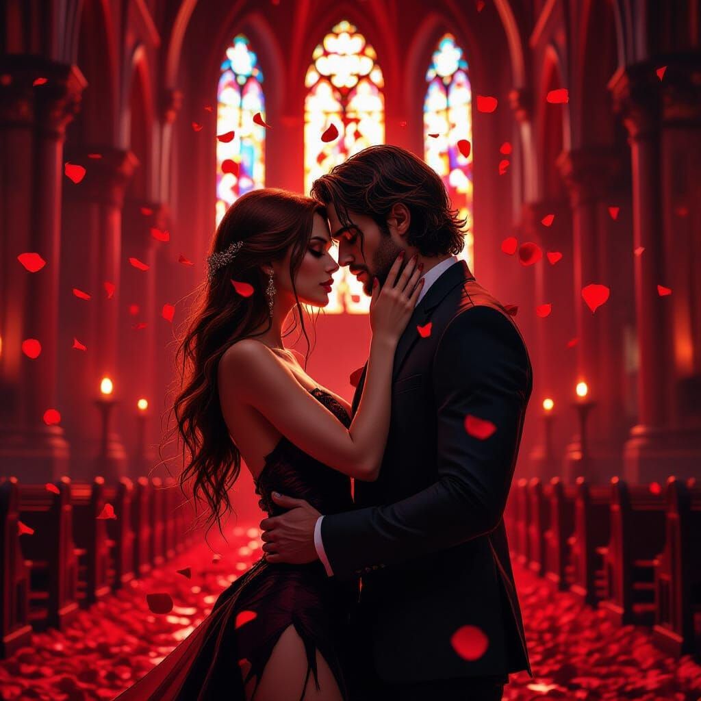 Sensual Vampire Woman in Crimson Cathedral