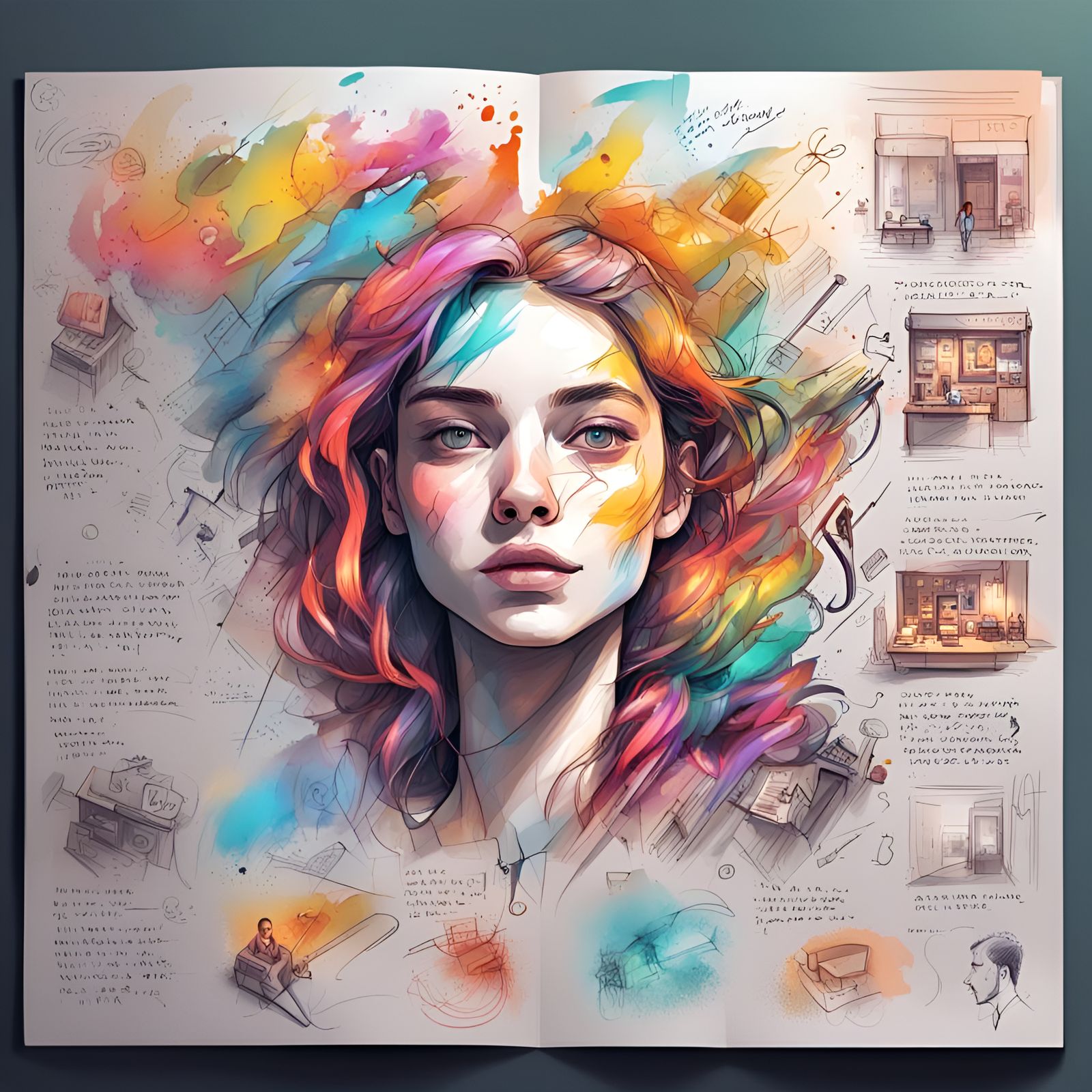 Vibrant Hyperrealistic Sketchnote Composition