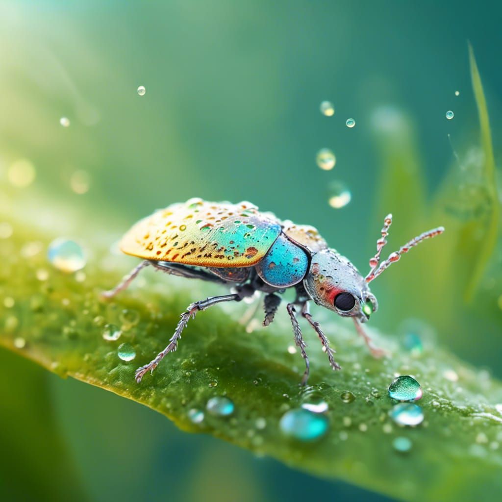 Iridescent Bug in Morning Dew