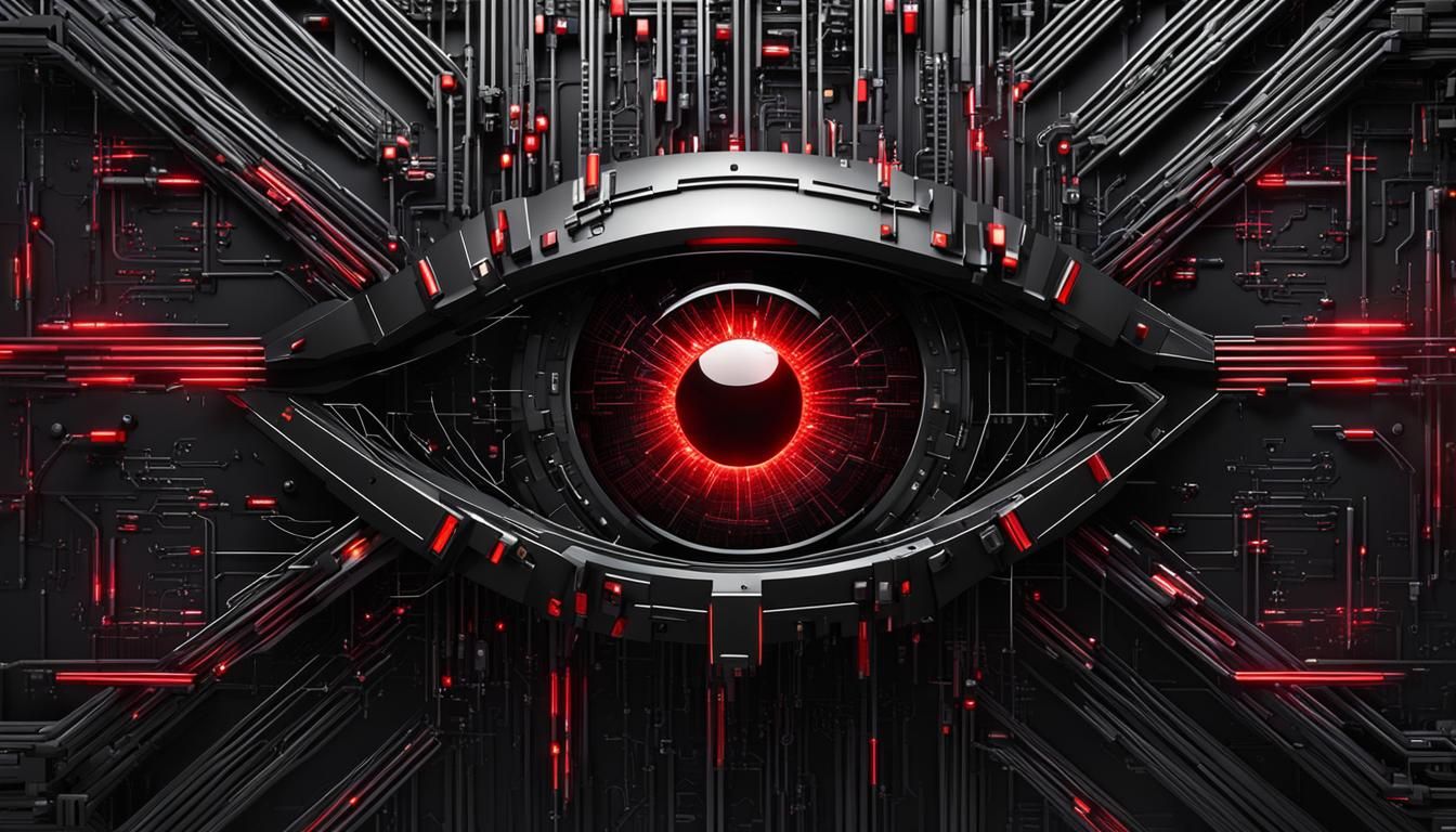 Cyberpunk Metallic Wall with Red Eye