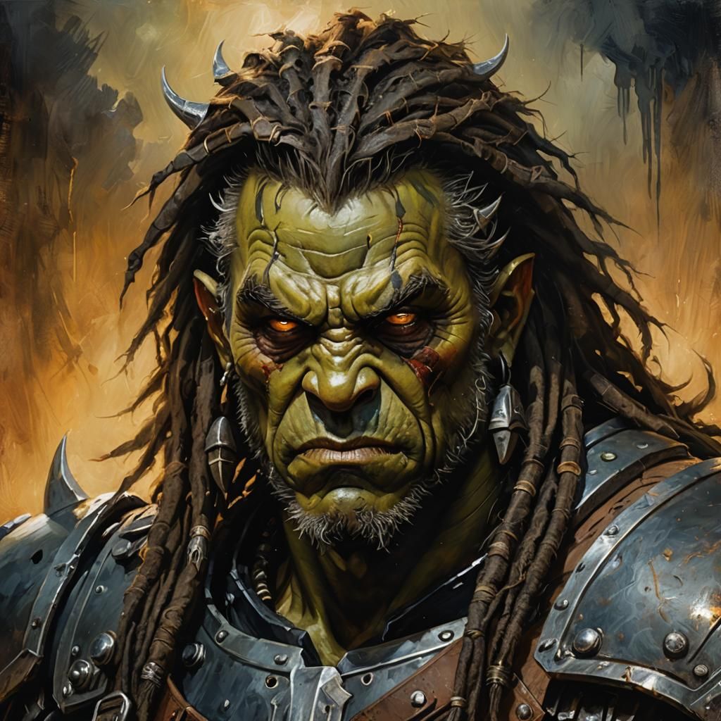 Fierce Orc Warrior in Dark Fantasy Portraiture