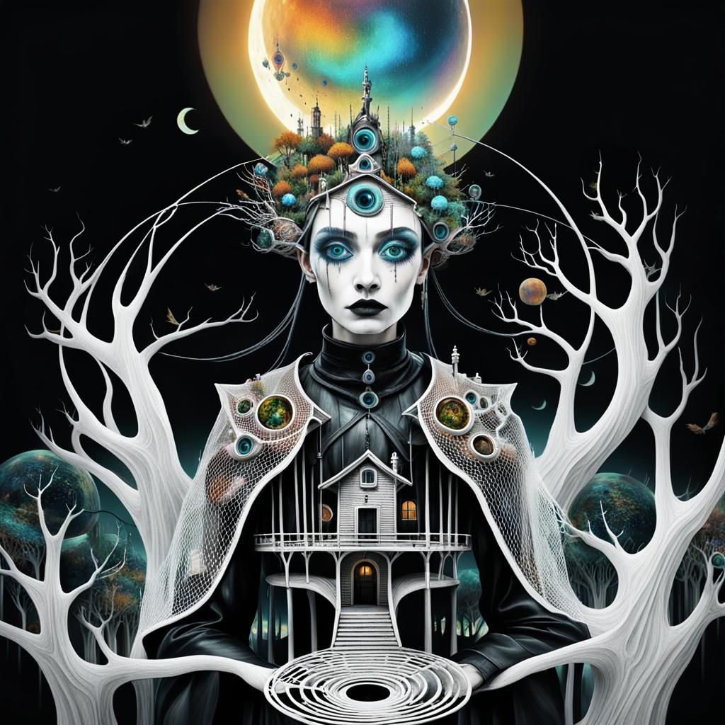 Surreal Autumn Cityscape in Cyberpunk Digital Art