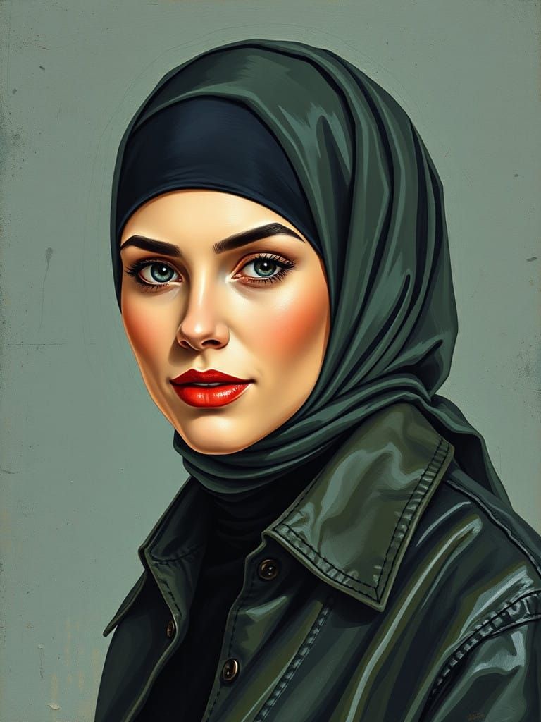 A Beautiful European Hijabi Woman in a Whimsical Oil Paintin...
