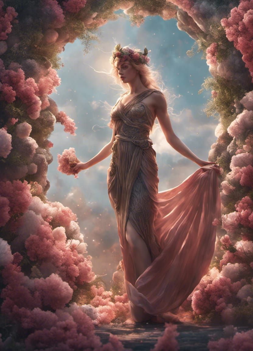 Persephone Brings Spring Flowers: Detailed Matte Painting