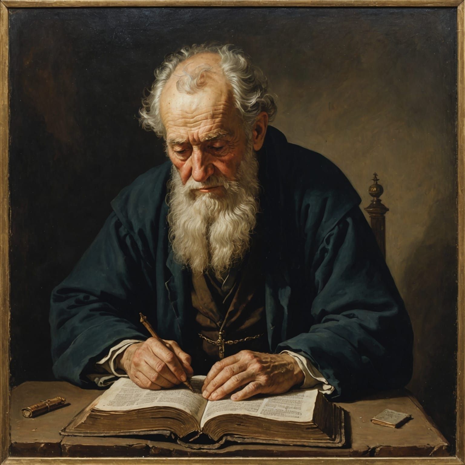 Aged Man Prays Over Sacred Text in Georgian Art