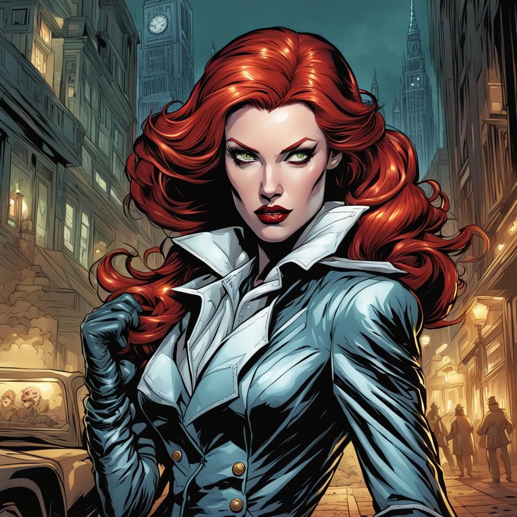Redheaded Comic Book Villainess in High Heels