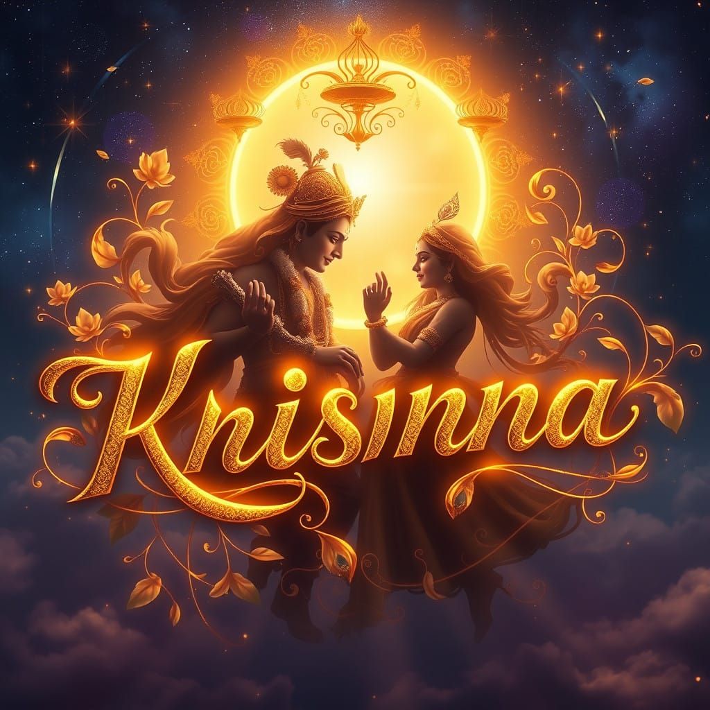 Golden Hare Krishna Illumination in Celestial Twilight