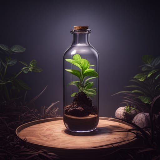 Fantastical Plant in a Bottle: Detailed Matte Painting