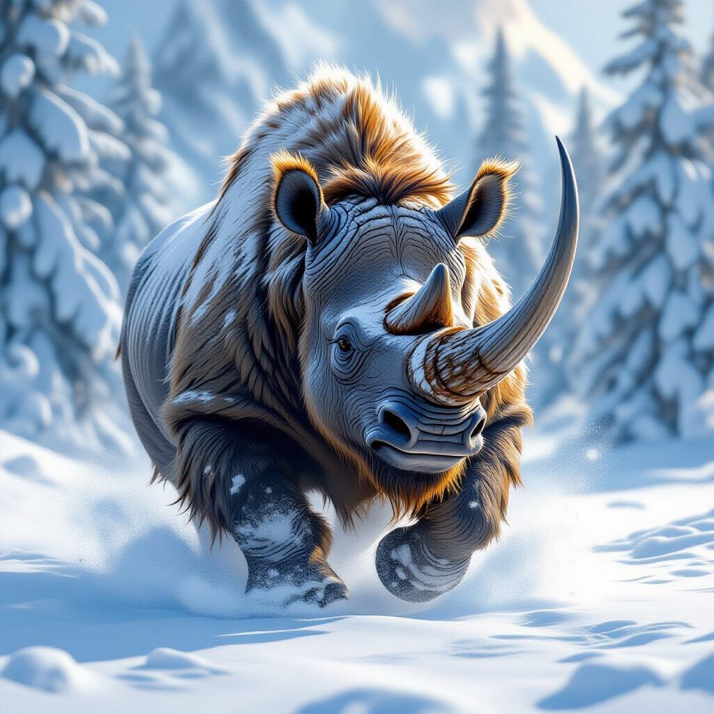 Woolly Rhino Charges Through Snow in Detailed Concept Art