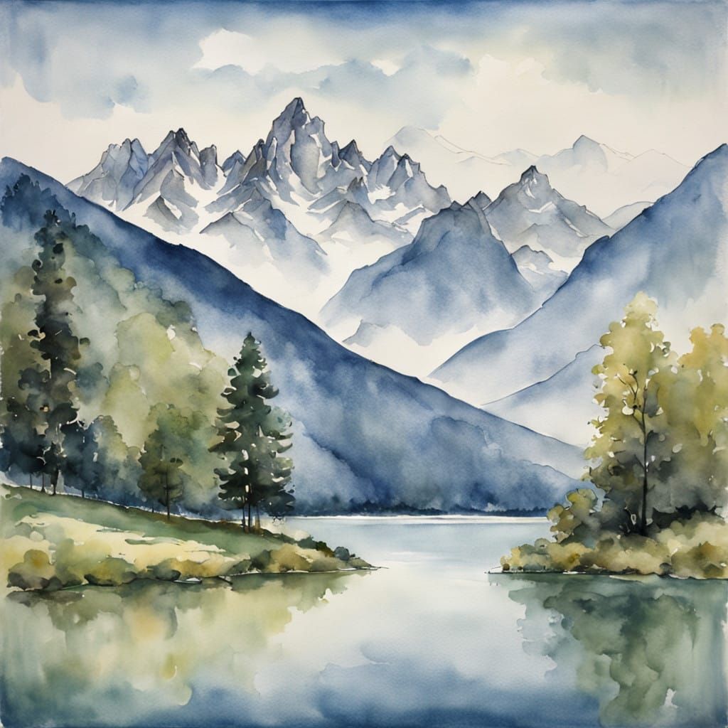 Ethereal Alpine Landscape with Majestic Mountains and Tranqu...