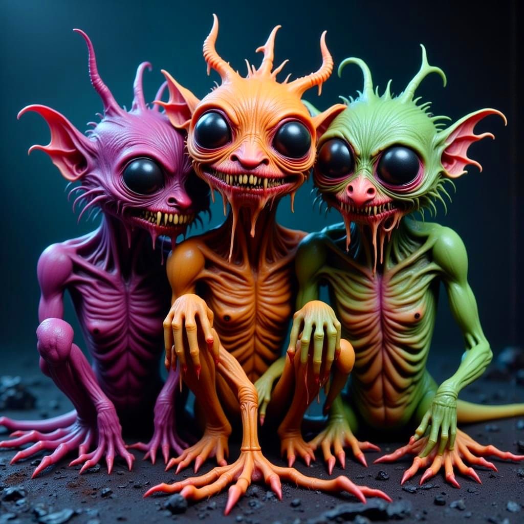 Creepy Cute Gremlins in a Neon Dark Fantasy