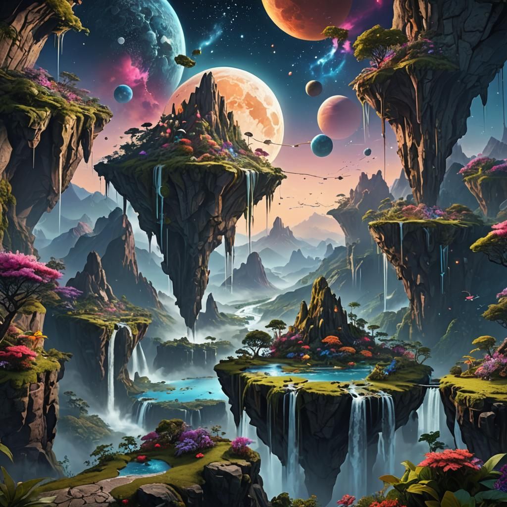 Surreal Mountain Landscape in Vibrant Digital Art