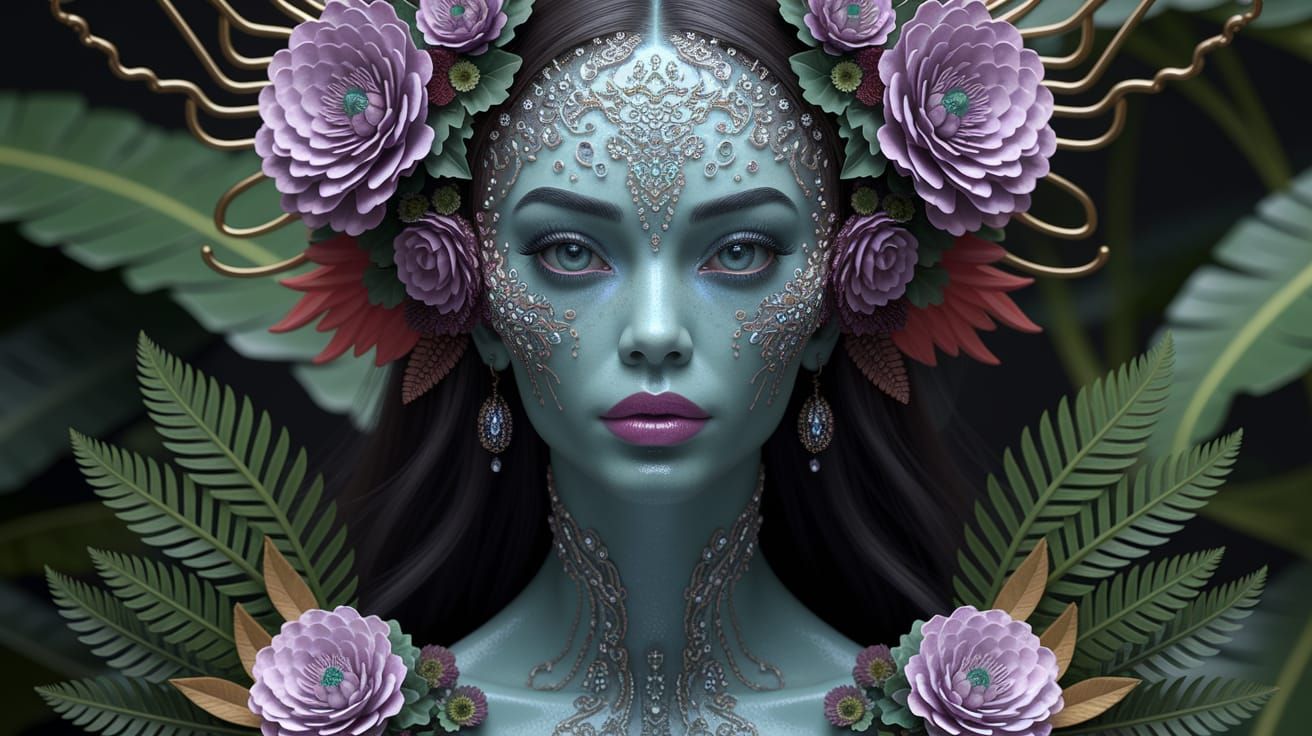 Surreal Fantasy Goddess in Alien Rainforest, Hyperdetailed i...