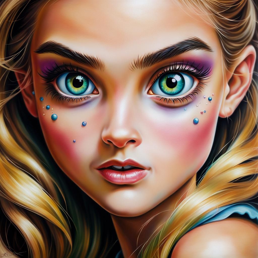 Glamorous Female Portrait in Oil Painted Airbrush Style