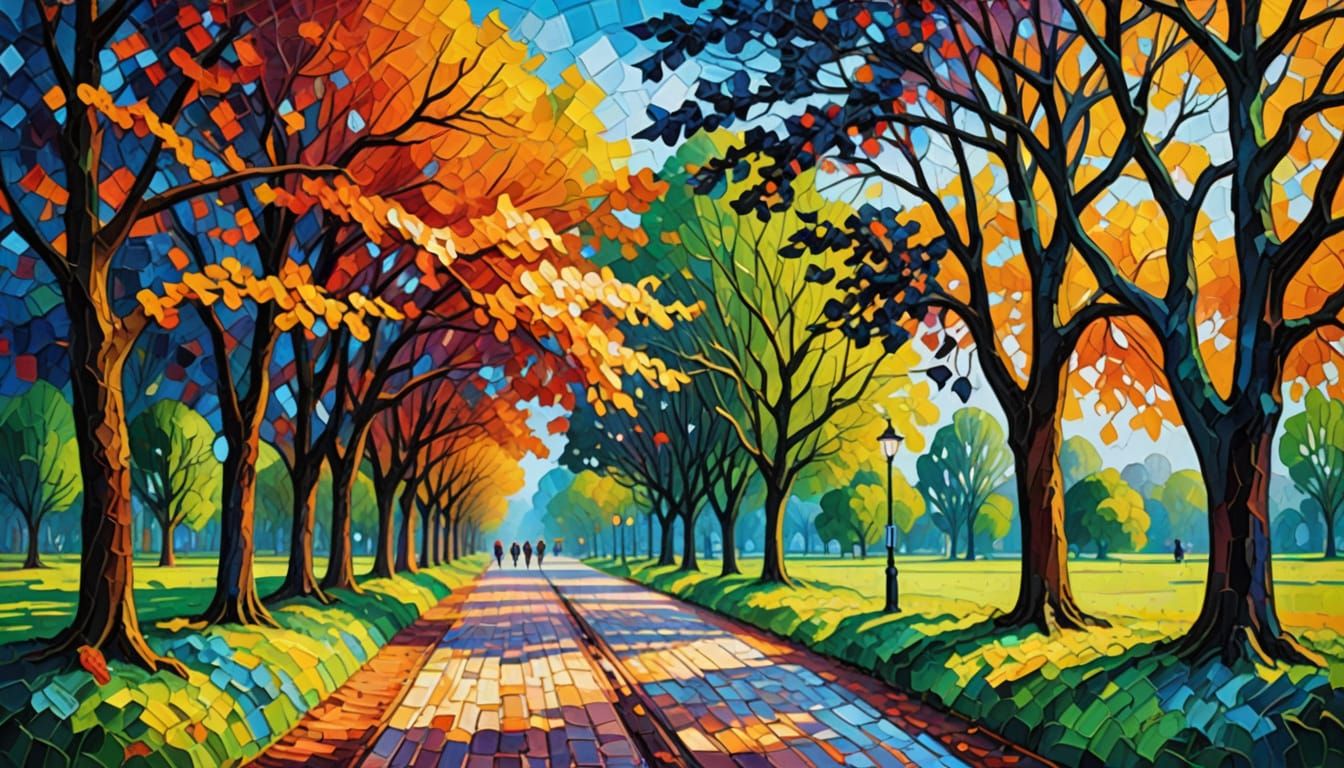 Expressionist Park Scene in Impasto Oil Painting