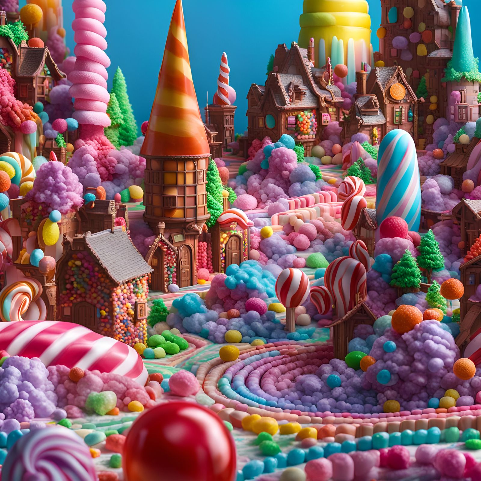 Huge Candyland Tabletop City Made of Every Type of Candy