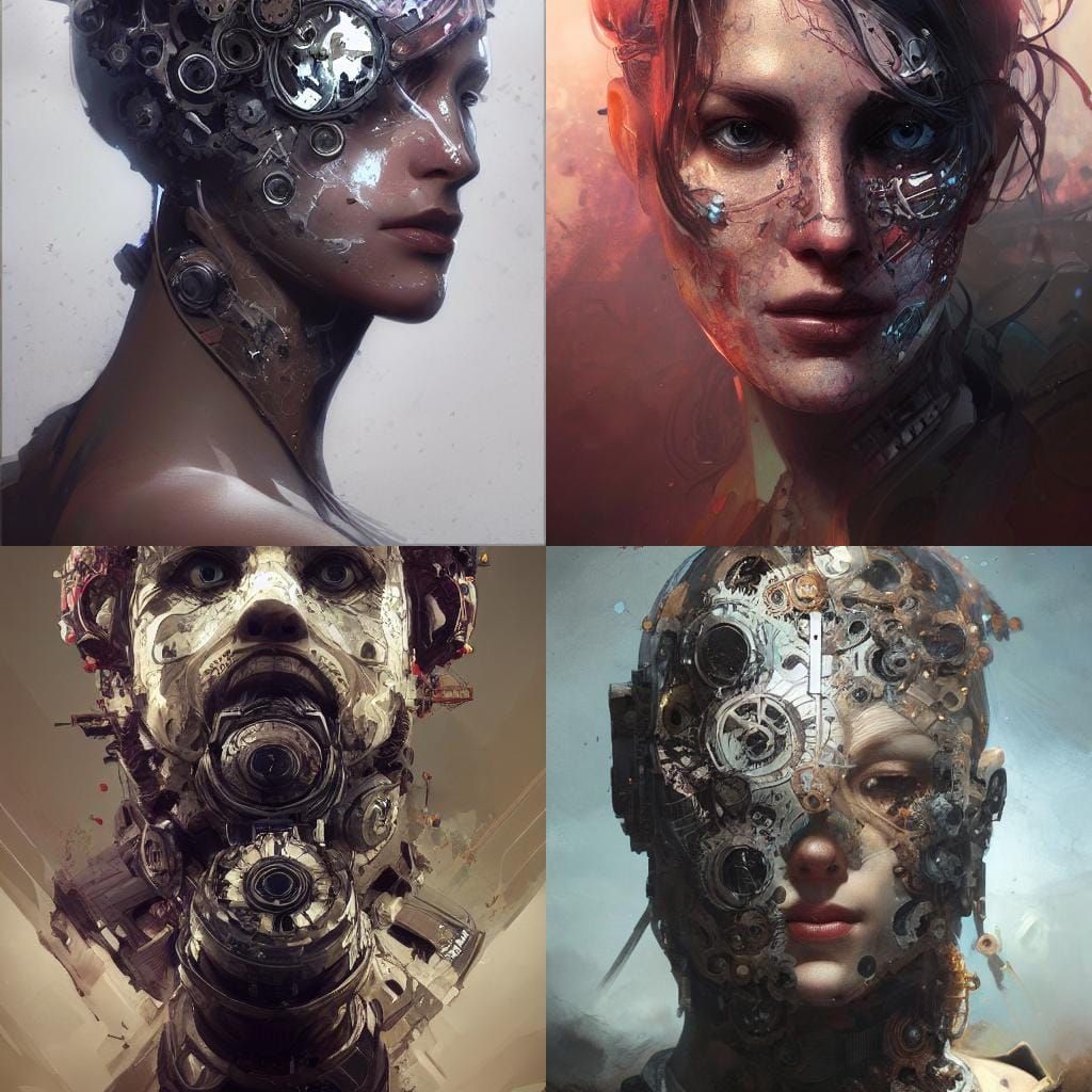 Surreal Portrait of a Figure Disintegrating Amidst Gears
