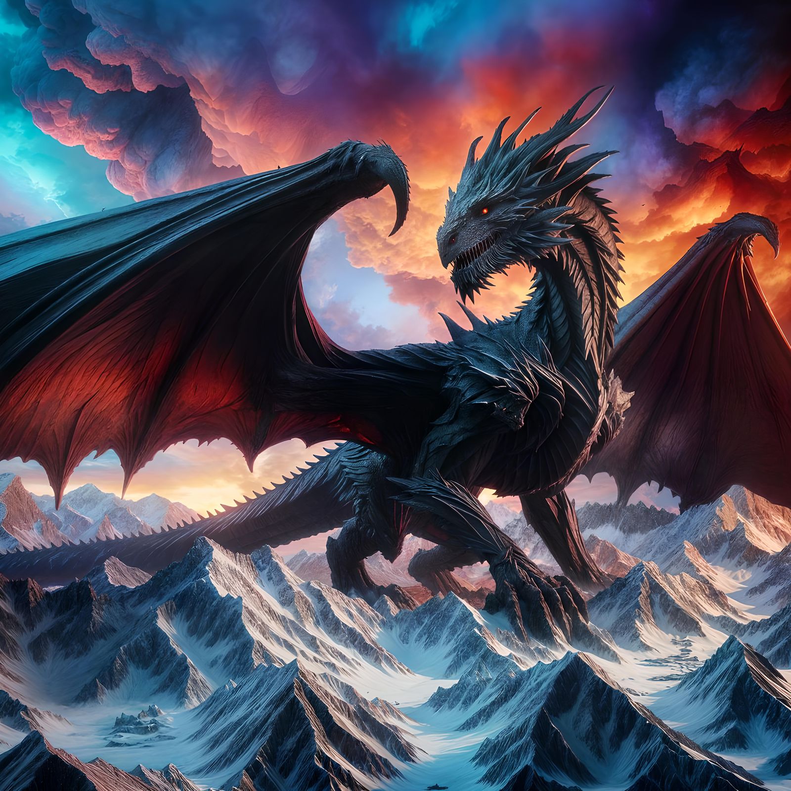 Dark Lord of the First Age: A Majestic Black Dragon Amidst a...