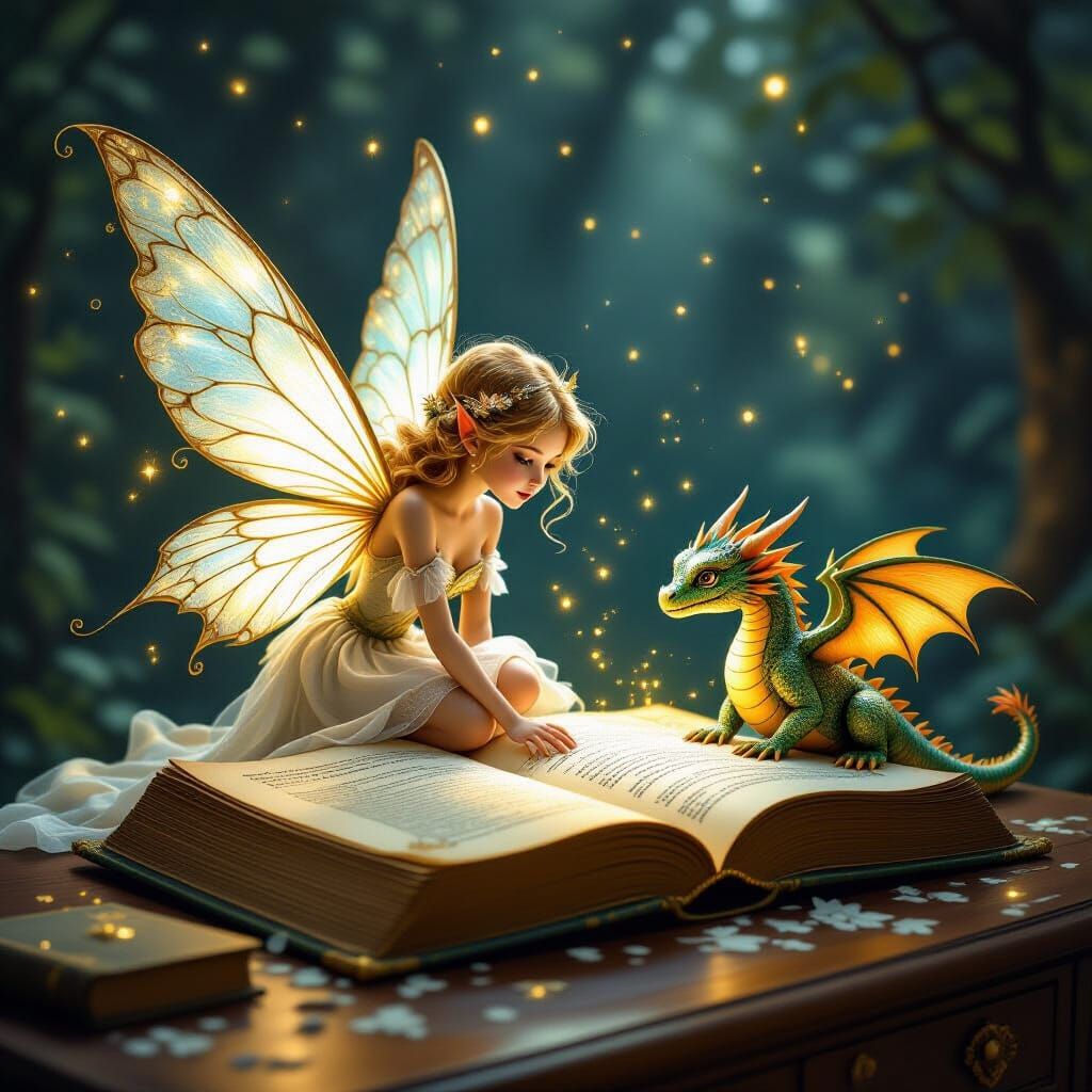 Fairy & Dragon Emerge From Vintage Storybook