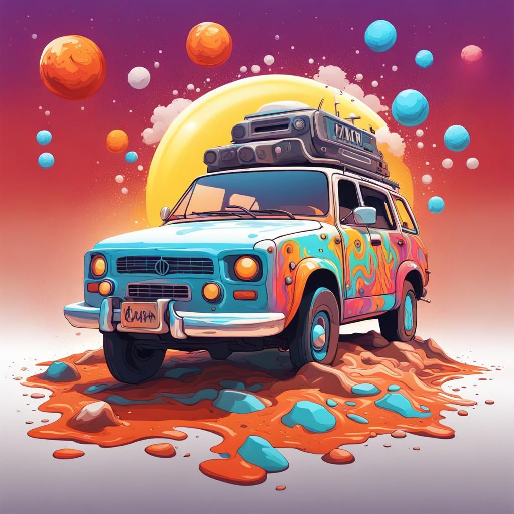 Psychedelic Mars Roadster in Vibrant Graffiti Style