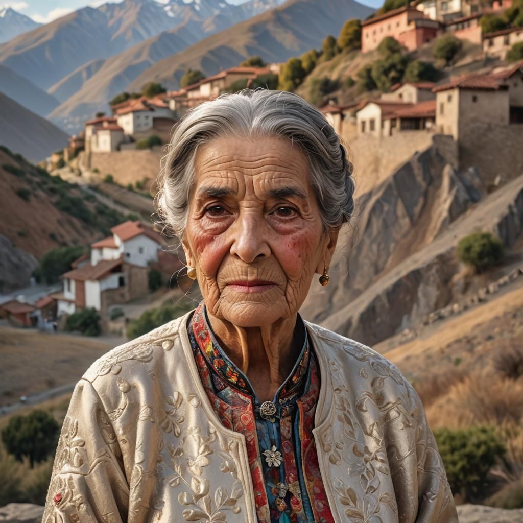 Portrait of a 96-Year-Old Chilean Woman in Traditional Attir...