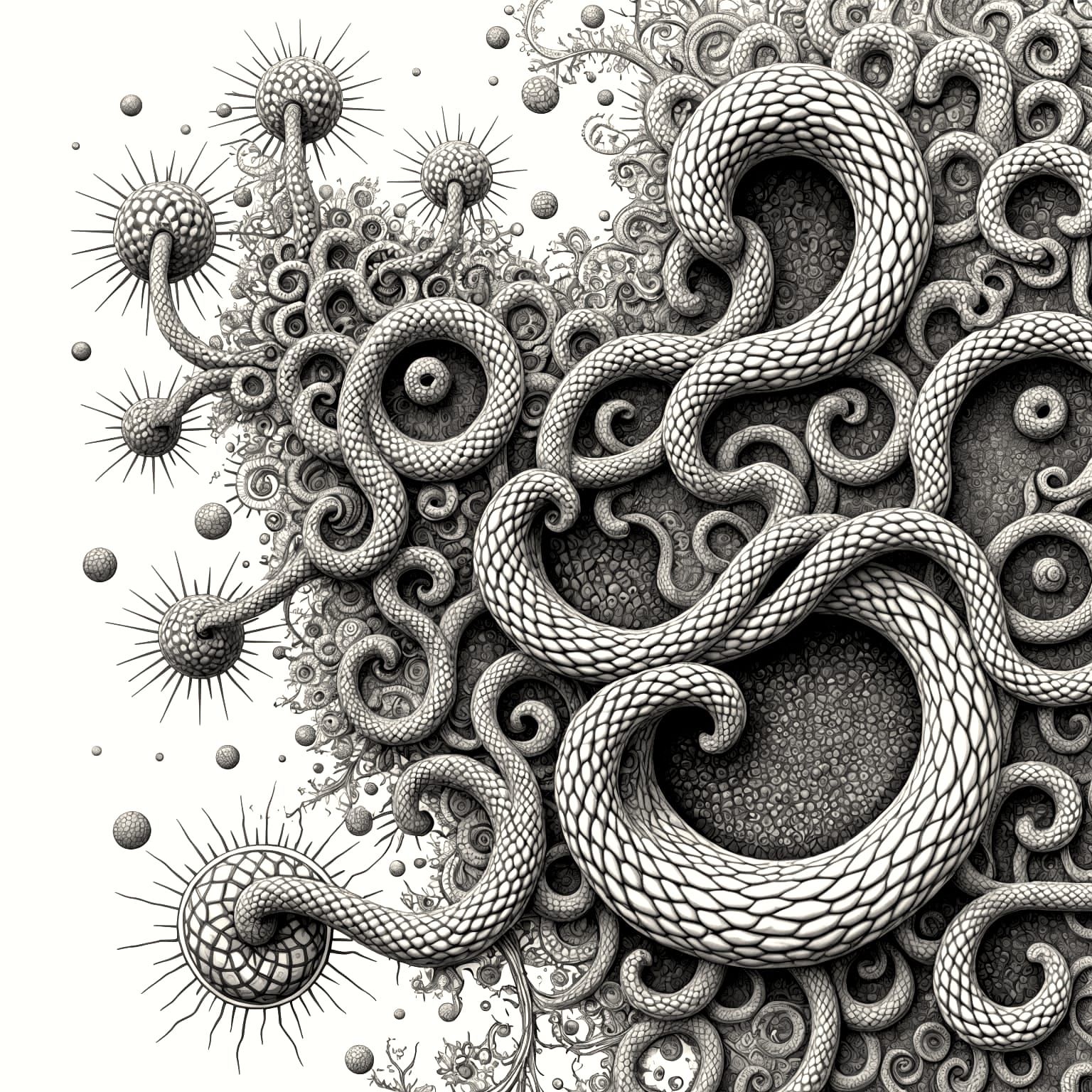 Beautiful Cellular Microcosm Ink Drawing in Monochromatic Co...