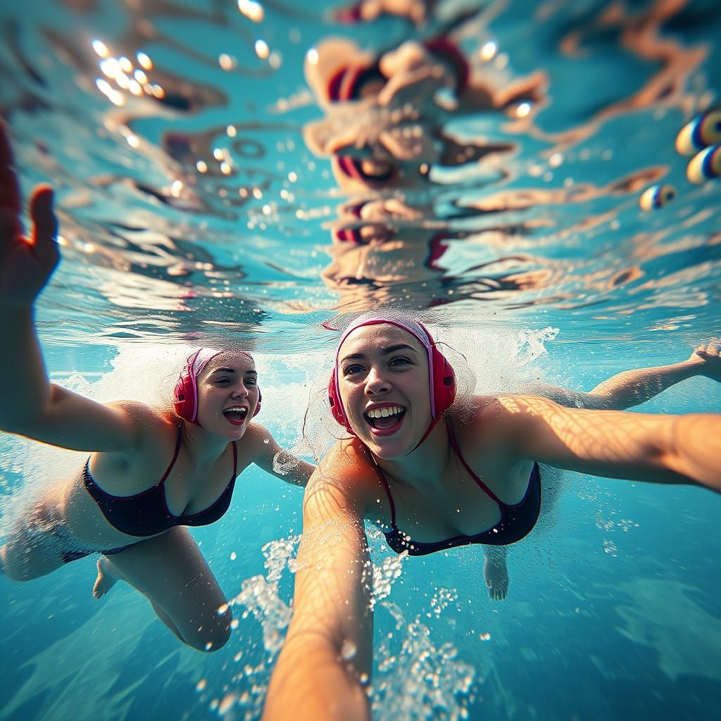 Underwater Sports Scene in Dreamy, Ethereal Style