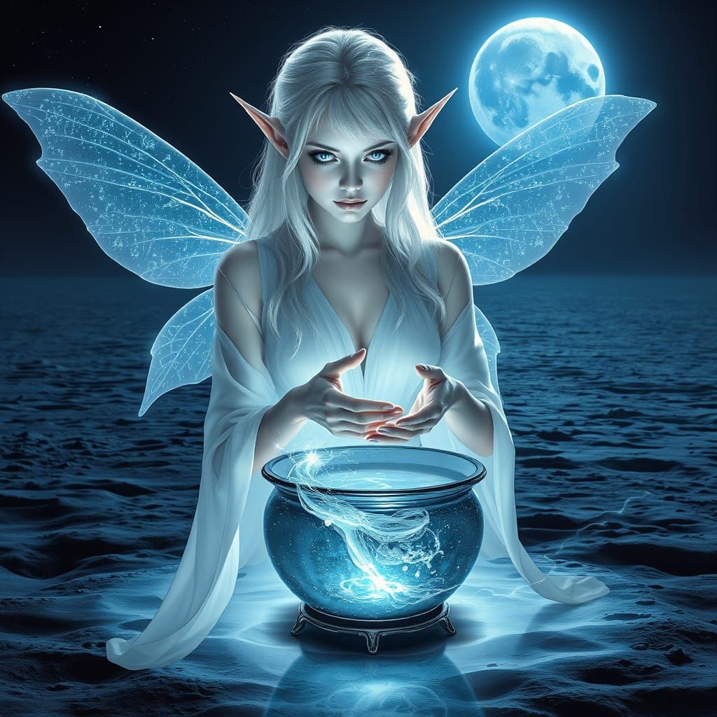 Ethereal White Fairy Radiates Celestial Enchantment in Moonl...