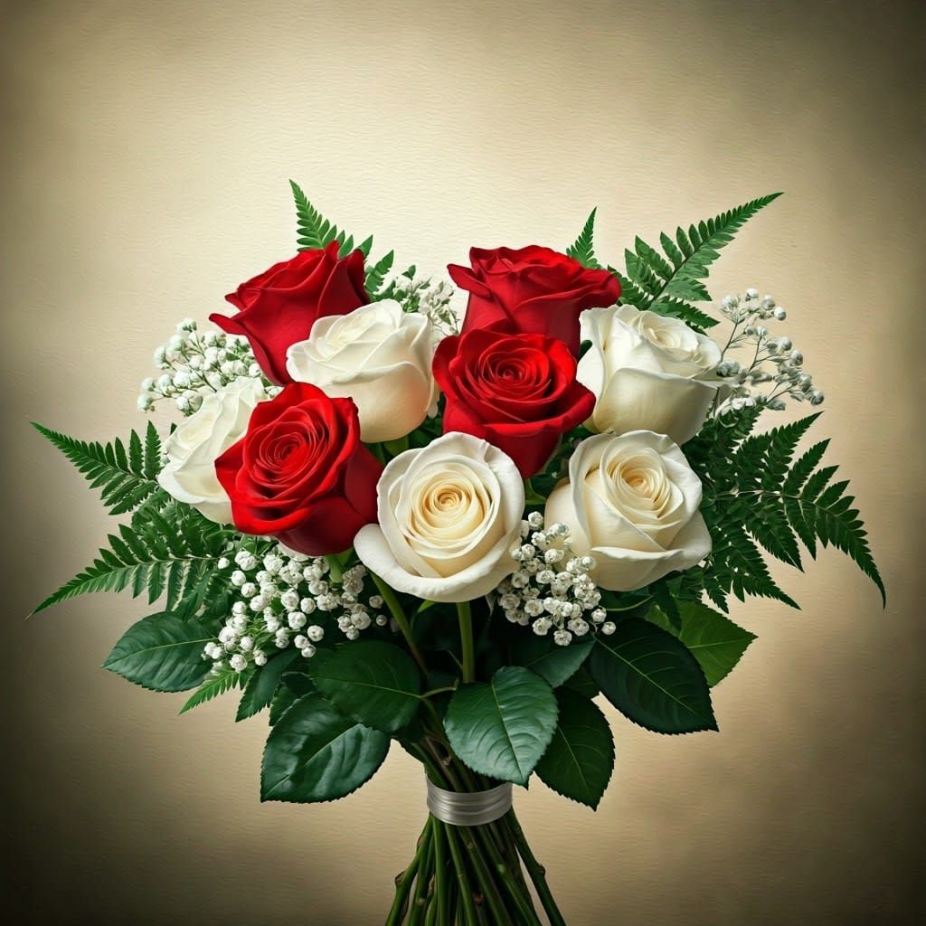 Freshly cut red and white roses