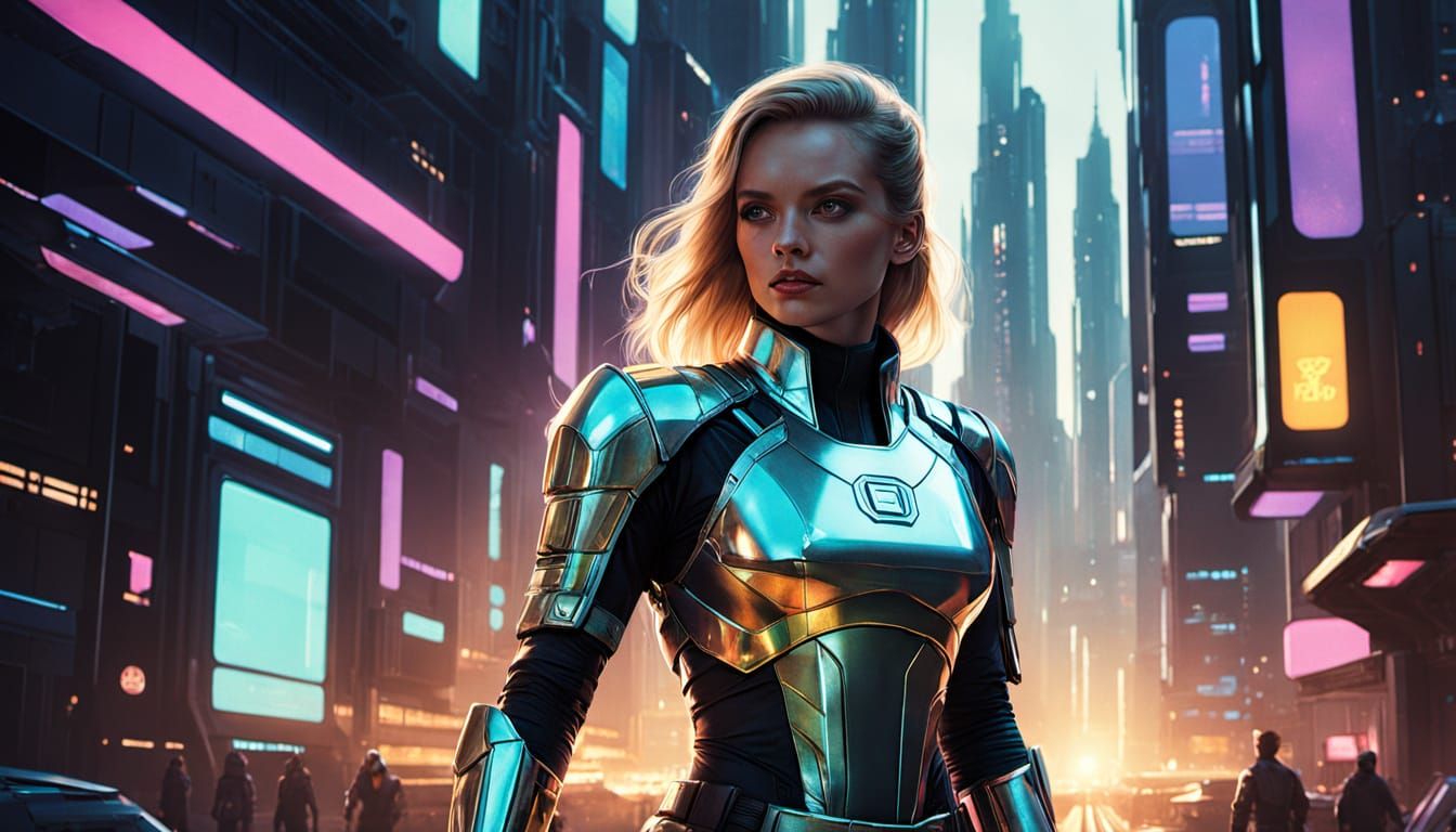 Young Heroine in Futuristic Metallic Uniform