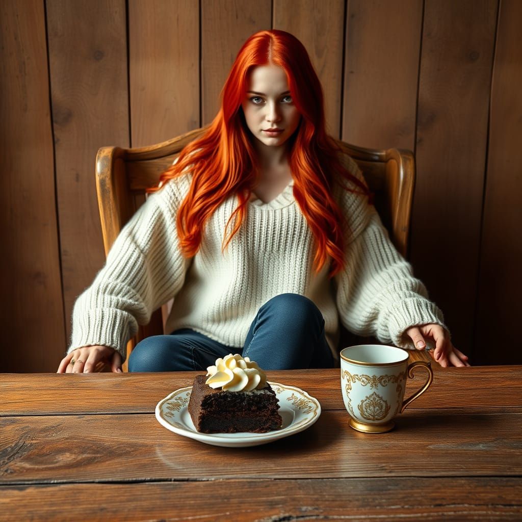 Warm Cafe Scene with Cozy Redhead