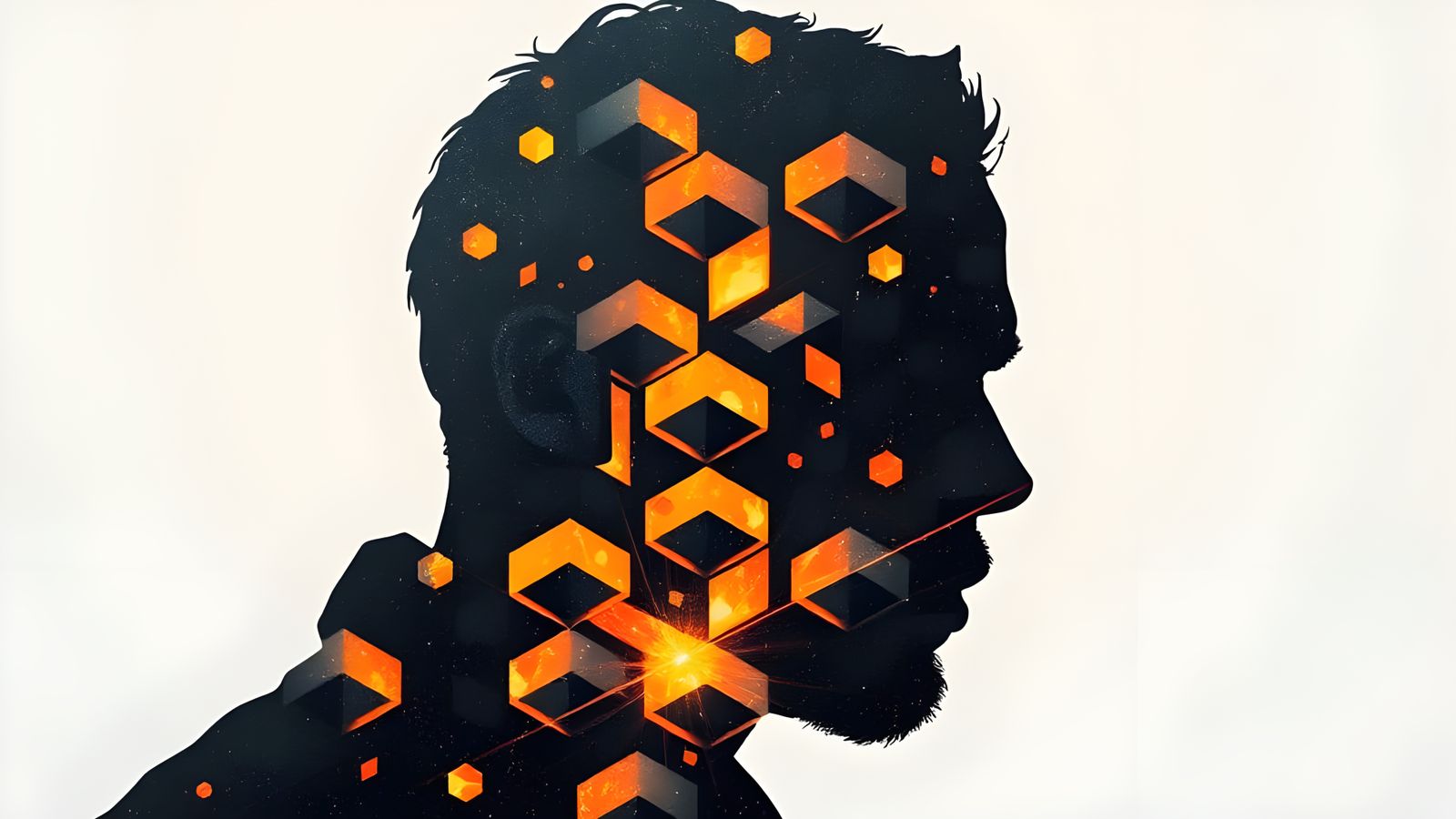 Silhouette Geometries Dissolve into Pixelated Portrait