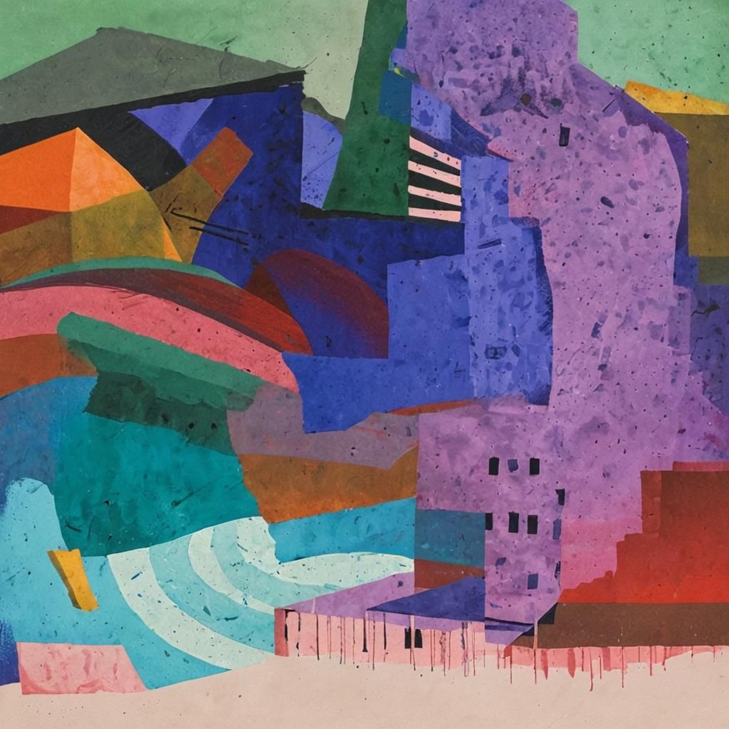 Surreal Urban Scene in a Bauhaus-Inspired Gouache Style