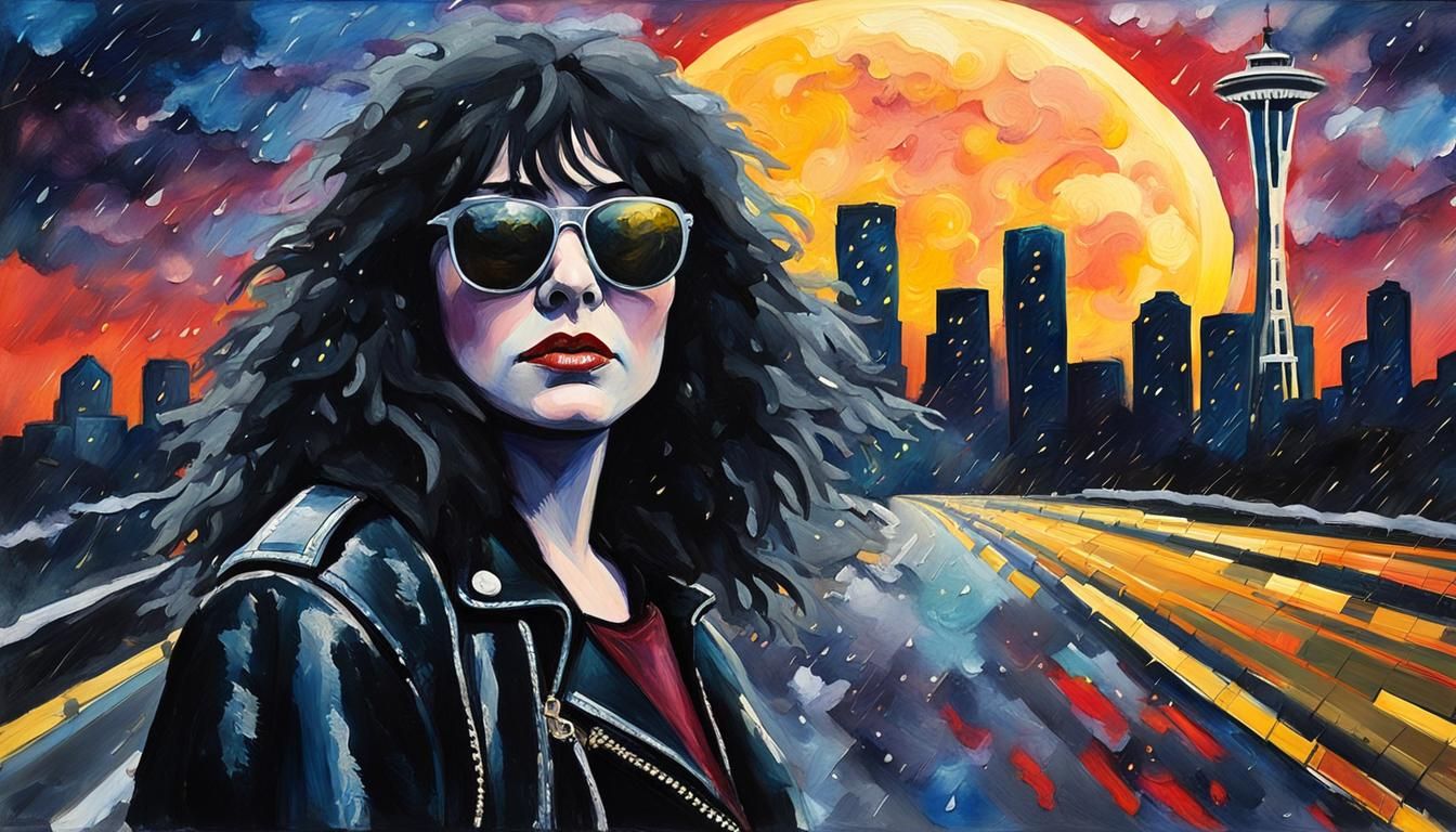 Seattle Epic Gouache Portrait of a Young Singer in Leather J...