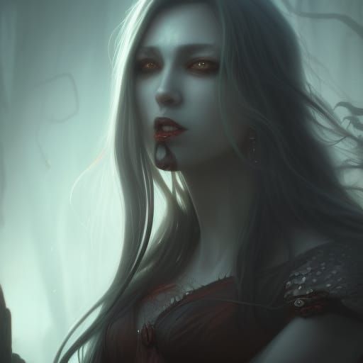 Vampire Woman with Silver Hair, Fantasy Art