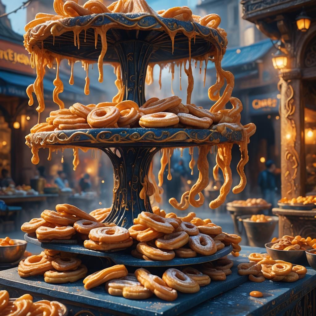 Surreal Pastry Cart in a Vibrant Dreamlike Market