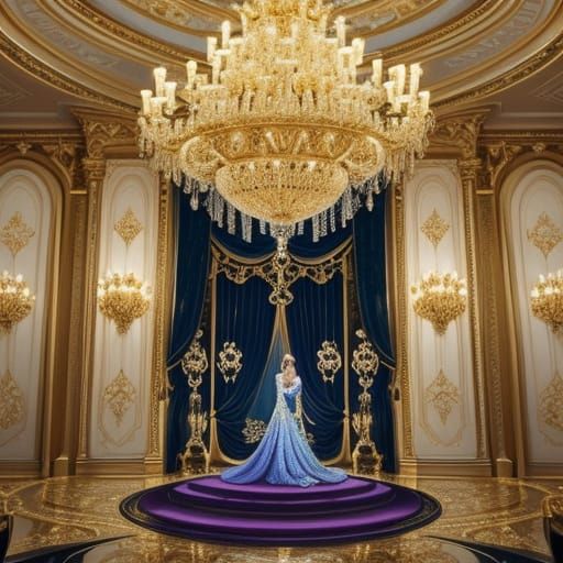 Luxurious Princess Room with Opulent Decor and Golden Lighti...